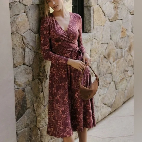 Pact womens paisley blossoms windsor wine fit & flare faux wrap dress - Picture 4 of 6